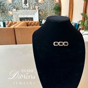 Onyx and Marcasite Sterling 1940s Vintage Brooch- with Loops For Necklace